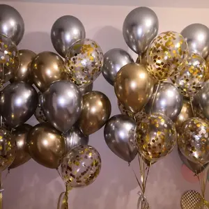 15個/ロットゴールドブラックメタリック瑪瑙ラテックス紙吹雪バルーン結婚式の誕生日パーティーの装飾大人の子供空気ヘリウムバルーン