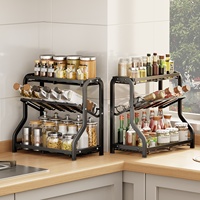 Étagère de rangement d'assaisonnement en métal à 3 niveaux Porte-bouteille d'épices incliné noir Porte-épices de cuisine sur pied
