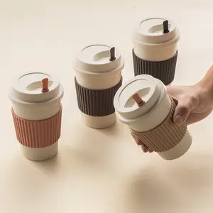 Copo criativo de trigo para levar caneca de café portátil com corda