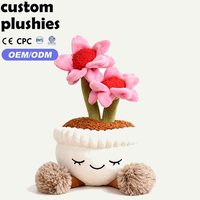 Vente directe d'usine, pot de fleurs en peluche rose avec une marguerite brodée aux yeux fermés, pour la décoration de bureau