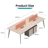 Bureau de travail modulaire convertible moderne à 4 places, table de bureau pour le personnel, avec cloison en bois de style panneau