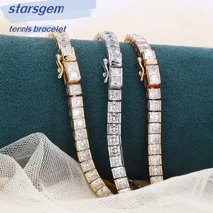 starsgem beautiful 3.0mm Princess fancy cut wholesale customized 14k white yellow rose gold moissanite stones bracelets
