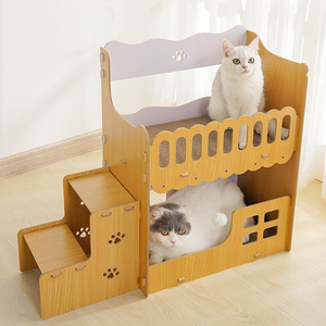Villa Corrugated Cat <b>Bed</b> Square Wooden Cat <b>Bed</b> with Replaceable Scratching Board <b>Space</b>-<b>Saving</b> Vertical Double-Layer Cat House - Product Image 2
