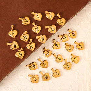 Colgante de Letra Corazón en Forma de Domo |   Colgante con Iniciales del Alfabeto en Acero Inoxidable Chapado en Oro de 18K PVD para la Creación de Joyas, Resistente al Agua y Duradero - Product Image 5