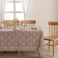 Nappe rectangulaire 100 % coton à imprimé botanique rose et vert floral pour la décoration de salle à manger et de cuisine de style campagnard