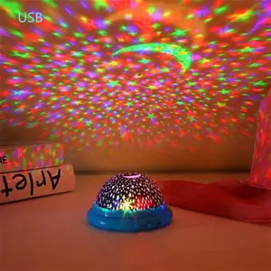 Decoración del hogar RGB, lámpara de mesa que cambia de color, láser, Luna, estrella, estrellado, proyector de luz nocturna 3D para habitación de niños