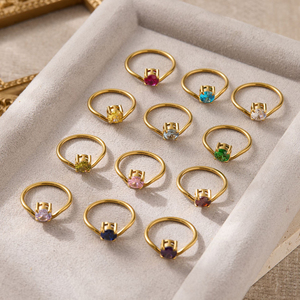 Wholesale Wavy Birthstone Solitaire <strong>Ring</strong> Stainless Steel <strong>Gold</strong> Plated Colorful Round Gemstone Stackable Tarnish Free Jewelry <strong>Ring</strong> - Product Image 5