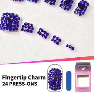 Lot de 48 faux ongles à presser, motif diamant brillant <span class=keywords><strong>bleu</strong></span>, design entièrement orné de diamants, tendance et polyvalent, couverture complète pour mains et pieds - Product Image 2