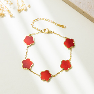 Pulsera <span class=keywords><strong>de</strong></span> Acero Inoxidable Chapada en Oro <span class=keywords><strong>de</strong></span> 18K con Flor <span class=keywords><strong>de</strong></span> Trébol <span class=keywords><strong>de</strong></span> Cinco Hojas, Joyería <span class=keywords><strong>de</strong></span> Marca Famosa, Pulsera con Dije <span class=keywords><strong>de</strong></span> Flor, ¡Venta Caliente! - Product Image 2