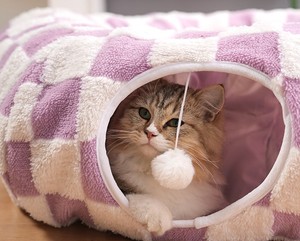 Terowongan Mainan Kucing Bentuk Donat yang Dapat Dilepas, Ramah Lingkungan, Berbahan Linen Plush, Dapat Dilipat, dengan Tempat Tidur Hewan Peliharaan, Mainan Interaktif - Product Image 5