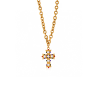 Collier pendentif croix SA Jewelry, perle vintage multicolore CZ, plaqué or 18 carats, acier inoxydable, cadeau religieux pour femmes chrétiennes