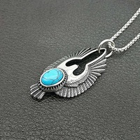 Collier pour homme MECYLIFE en acier inoxydable, pendentif turquoise bleu naturel, collier vintage avec aigle, bijoux animaliers