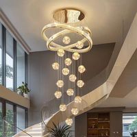 Lustre moderne en cristal doré de luxe léger pour salon, plafond double hauteur, villas et atriums - LED intelligent à intensité variable, suspension filaire E12