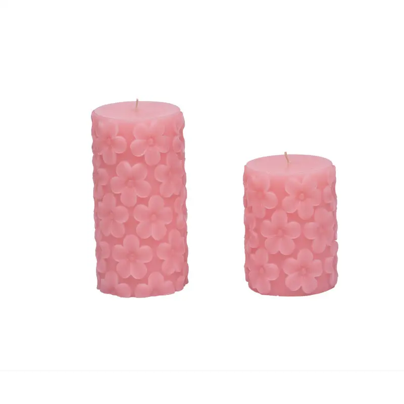 Home new design pink candlestick candle columnar craft candle Customizable carved series soy wax candle