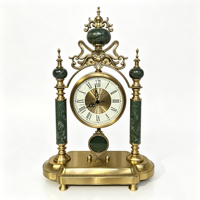 Horloge de table en marbre vert de luxe, décoration dorée rétro, horloge de bureau pour la maison, le salon, la chambre à coucher, le bureau