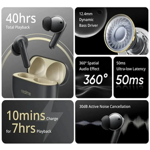 Auriculares Inalámbricos <span class=keywords><strong>Realme</strong></span> Buds T300 con Cancelación de Ruido Activa de 30dB, <span class=keywords><strong>Bluetooth</strong></span> 5.3, TWS, 40 Horas de Batería, IP55 - Product Image 4