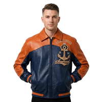 Veste en cuir de vachette ciré sur mesure pour homme, avec patch brodé en 3D, deux tons, en cuir véritable, streetwear, vêtement d'extérieur