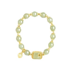 Sugar Cube Lotus Beaded Bracelet For Women Chinese Style Gold Plated Jade Beads Everyday Wear Jewelry - Product Image 5