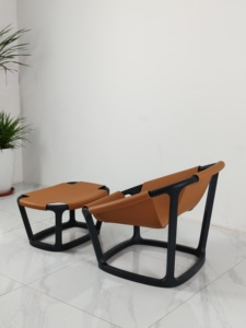 Dormitorio Sala de estar Cómodo Sillín naranja Microfibra Madera Cuero Ocio Sillón <span class=keywords><strong>con</strong></span> reposapiés - Product Image 5