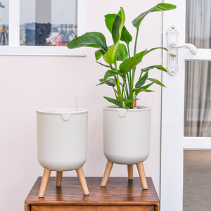 Vaso per Piante Autoirrigante Rotondo in Plastica Bianca Moderna con Supporto per Decorazione Interna Casa e Balcone Deepbang - Product Image 4