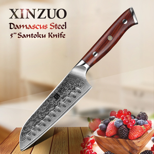 <span class=keywords><strong>Couteau</strong></span> <span class=keywords><strong>Santoku</strong></span> de cuisine professionnel XINZUO de 5 pouces, 67 couches, acier Damas 10Cr, avec manche en bois de rose - Product Image 5