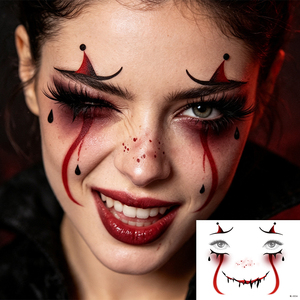 Tatuajes Temporales Personalizados OEM No Tóxicos, Pegatinas de Tatuajes de Payaso Terrorífico de Halloween, Sonrisa Ensangrentada Cosida, para Venta al Por Mayor y Cosplay - Product Image 4