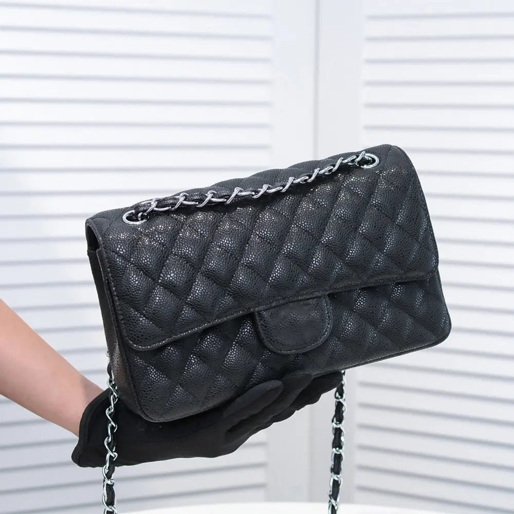 Luxury Black Caviar Quilted Leather Ladies Brand Bag Designer Chain Handbag And Purse Bag For Women