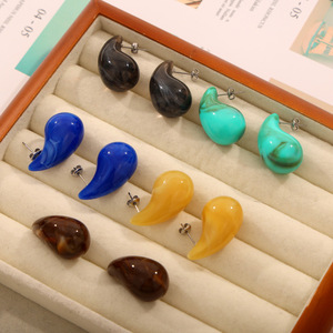 Multi Colors Resin <b>Studs</b> <b>Earrings</b> for Women | 18K PVD Gold Plated Stainless Steel | Waterproof, Hypoallergenic & Durable - Product Image 4