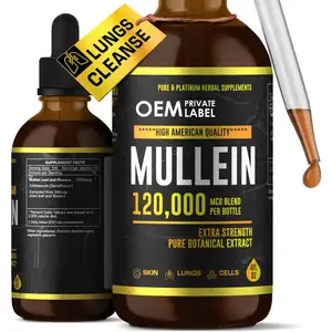 Extracto líquido de hoja de Mullein orgánico Natural de etiqueta privada, gotas de Mullein, limpieza pulmonar para desintoxicación pulmonar, soporte respiratorio