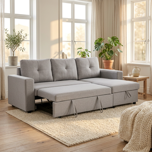 Canapé-lit modulaire multifonctionnel pliable Homers avec rangement, chaise longue moderne en tissu convertible pour petit appartement - Product Image 4