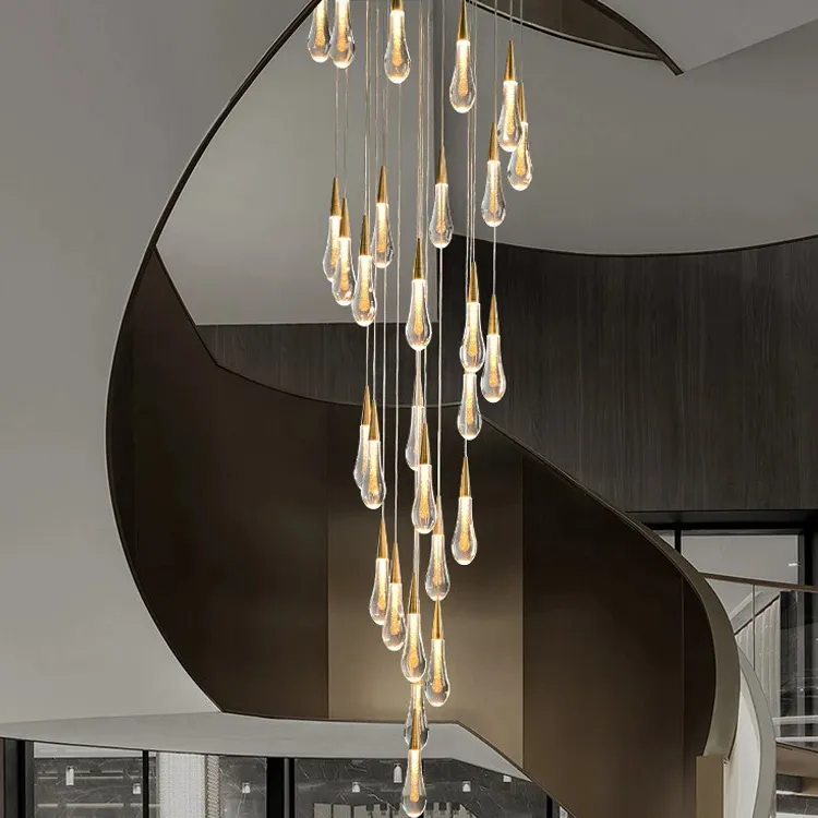 Özel tasarım yüksek tavan Villa kolye ışıkları Modern süslemeleri altın düğün Led aydınlatma merdiven kristal avize