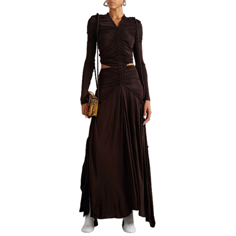 Custom Fall Dresses for Women Long Sleeves V Neck Long Skirt Cutout Ruched  Maxi Dress| Alibaba.com