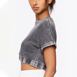Ensemble décontracté uni pour femme, crop top court à manches courtes et dos nageur, personnalisé par le fabricant - Product Image 1