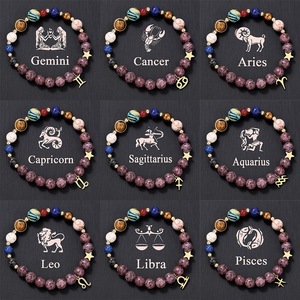 Braccialetto in <span class=keywords><strong>Pietra</strong></span> Naturale con 8 Pianeti <span class=keywords><strong>del</strong></span> Sistema Solare, 12 Segni Zodiacali, Charm Oroscopo, Galassia, Universo, Stile Boho Estetico, Gioielli da Donna - Product Image 3