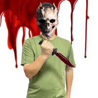 HLC ODM Couteau de boucher sanglant d'Halloween, accessoire de déguisement et de cosplay, arme d'horreur zombie, avec effet de sang artificiel