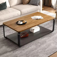 Table basse Meida MD-Z10, style moderne minimaliste industriel, double rangement, acier-bois de manguier, table centrale, salon, bureau