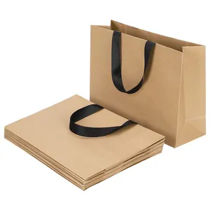 Kraft Paper Handbag China Factory Supplier Brownie High Grade Craft Paper Xmas Holiday Gift Bag with Cloth Handle