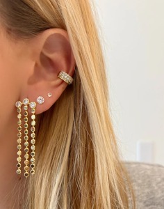 Custom 18K Gold Plated Brass Large Stud Earrings with Zirconia Triple Row Tennis Chain <strong>Links</strong> Trendy Fashion <strong>Jewellery</strong> - Product Image 2