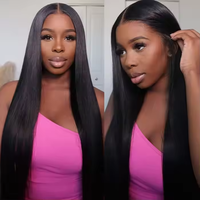 Perruque brésilienne 100% cheveux humains vierges Remy, lisse baguette, avec fermeture frontale en dentelle HD 13x6, dentelle transparente, densité 150% et baby hair