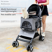 Poussette pliable pour animaux de compagnie à un clic, chariot léger pour chiens et chats, roues pivotantes à 360°, absorption des chocs, porte-gobelet, panier de rangement
