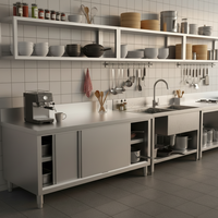 Table de travail en acier inoxydable pour cuisine professionnelle avec évier, armoire et tiroirs de rangement pour hôtel, restaurant, cantine