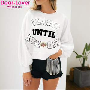 <span class=keywords><strong>Felpa</strong></span> allentata con lettere di <span class=keywords><strong>peluche</strong></span> da <span class=keywords><strong>donna</strong></span> di classe fino al calcio d'inizio - Product Image 1