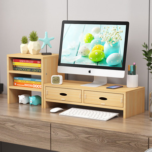 Desktop <b>Computer</b> Riser Stand With Drawer Monitor Stand Office <b>Desk</b> Storage Rack 3 Layers Rectangle Standing Type - Product Image 4