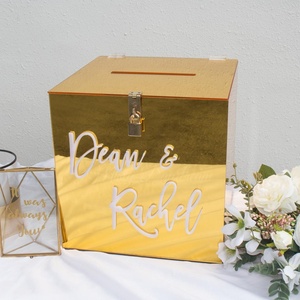 Lockable Personalised <strong>Mirror</strong> Gold Acrylic Wishing Well Wedding Card Invitation <strong>Box</strong> - Product Image 2