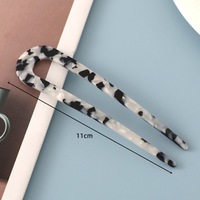 Pique à cheveux française en acétate de cellulose motif écaille de tortue en forme de U de 11 cm, à 2 dents, pour chignon, accessoire pour cheveux