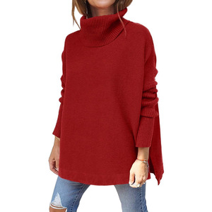 Pull-over décontracté mi-long en maille côtelée à col roulé et manches chauve-souris pour femme, grandes tailles, idéal pour le dropshipping Shopify - Product Image 4