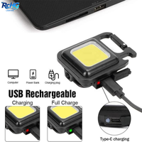 Senter Mini Gantungan Kunci COB Isi Ulang 500 Lumen dari Paduan Aluminium untuk Berkemah, 3 Mode Cahaya, Portabel