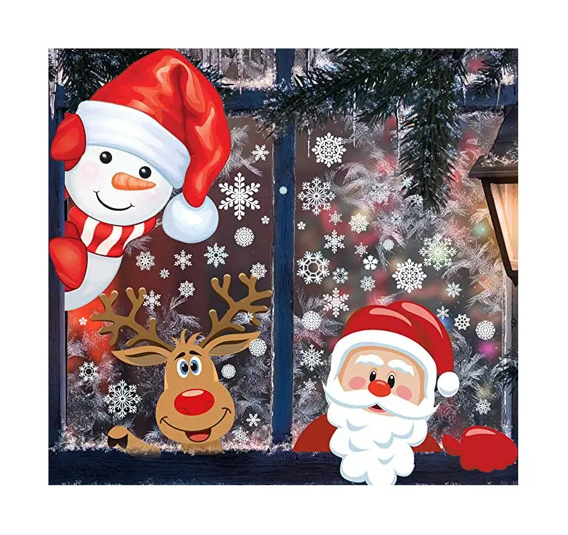 Snowflake Reindeer Santa Claus Window Decorations for Home GDHOMM Christmas Window Clings Xmas Decorations Clearance 
