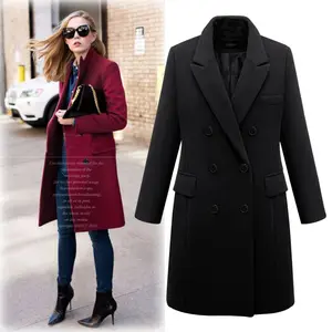 Europe and America Big Size Woman Woollen Jacket Winter Long Wool Wind Coat