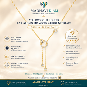 Collier en or jaune massif 18 carats avec diamant rond de 0,46 carat cultivé en laboratoire, forme Y |   Bijoux de mariée élégants |   Cadeau d'anniversaire - Product Image 1